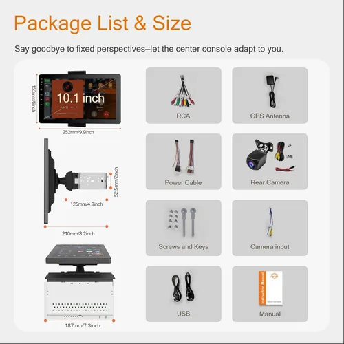 Vista 8 de Haudio Estéreo de automóvil de 10.1 pulgadas de un solo din, compatible con CarPlay inalámbrico y Android Auto, pantalla giratoria 360 con cámara