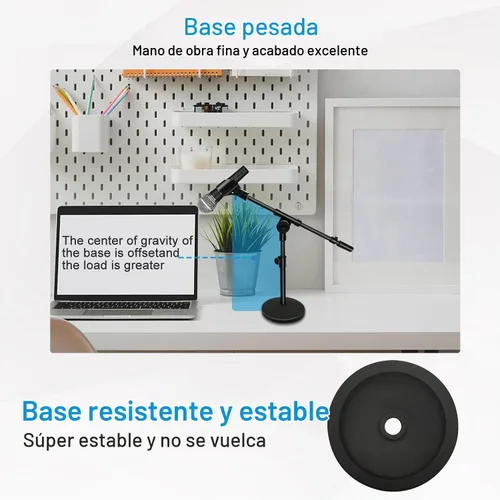 Vista 5 de Soporte de micrófono de escritorio ajustable, soporte de escritorio con clip de micrófono para micrófono de mano, brazo de brazo, adaptador