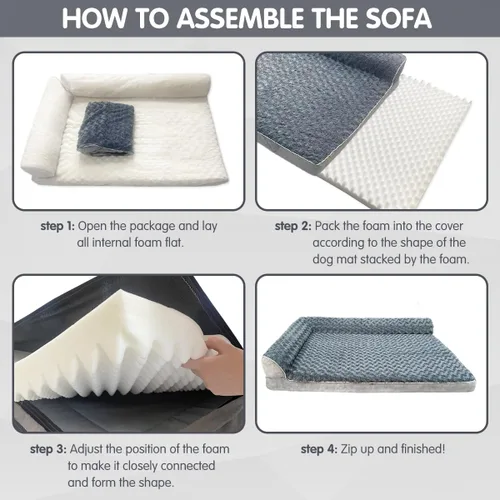 Vista 4 de Cama ortopédica para perro con almohadas, 2 piezas, sofá grande de espuma viscoelástica para perros medianos y grandes, funda impermeable lavable