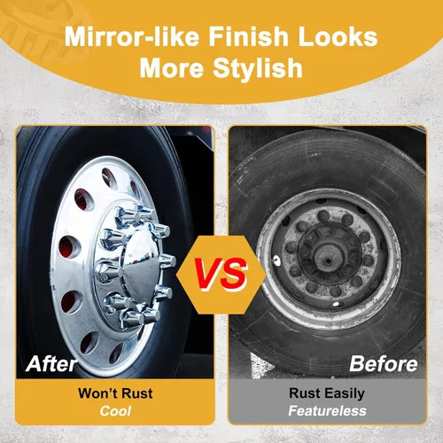 Vista 4 de Kit de cubierta de eje delantero de 2 cúpulas cromadas con cubiertas de tuerca de lengüeta de rosca de 32 mm/33 mm con tapas de buje removibles