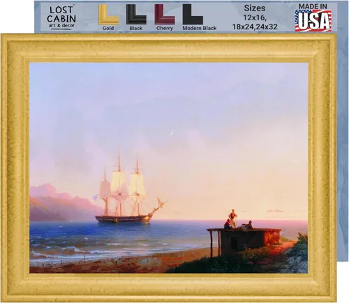 Vista 46 de Lost Cabin Dusk on the Golden Horn de Ivan Aivazovsky Impresión en marco plano negro Reproducción de pinturas de obras de arte finas Regalo