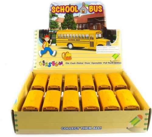 KiNSFUN Autobús escolar clásico de nariz larga de 5 pulgadas de metal fundido con acción de tracción trasera, paquete de 12