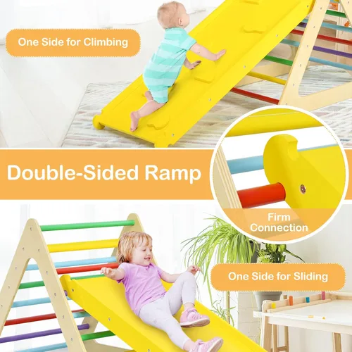 Vista 7 de HONEY JOY Escalador triangular 6 en 1 con rampa, juego de triángulos de escalada para interiores con triángulo de cubo, rampa de doble cara