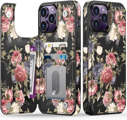 Vista 377 de LETO para iPhone 15 Pro Funda tipo cartera - Tapa tipo folio con patada - Diseños de moda - Tarjetero - Funda protectora para mujeres y niñas - 6.1