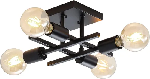 Vista 19 de Lámpara de techo industrial de 4 luces, semiempotrada, moderna lámpara de araña de níquel cepillado, lámpara de techo Sputnik con base de bombilla