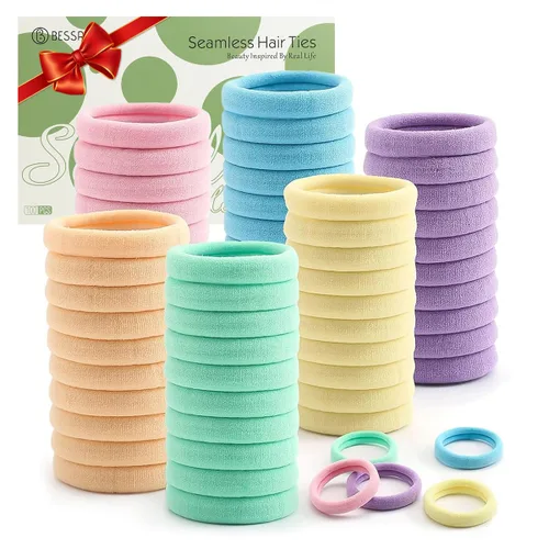 Vista 25 de Coleteros sin costuras para cabello grueso, elásticos, para niña o mujer, que no causan daños, 100 piezas, color negro