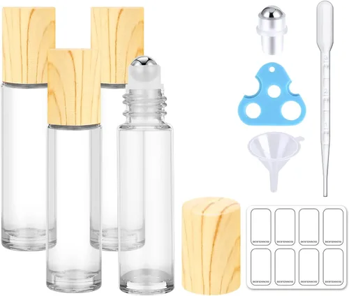 Vista 7 de Paquete de 4, botellas enrollables de 0.3 fl oz para aceites esenciales, aplicador de bola de vidrio a prueba de fugas, botellas enrollables