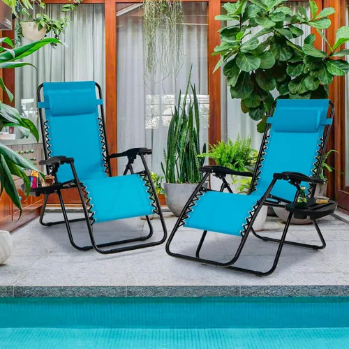 Vista 2 de Goplus Zero Gravity - Silla reclinable, plegable y ajustable con almohada y soporte para tazas para el patio, la piscina, el campamento y exteriores