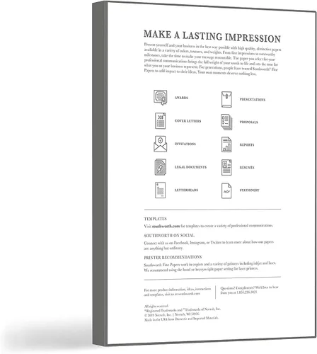 Vista 2 de Southworth® Papel Résumé 100% Algodón, 8 1/2" x 11", 32 lb, 100% Reciclado, Blanco, Paquete de 100