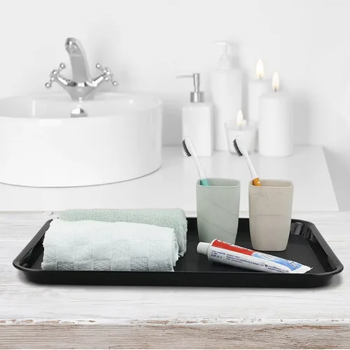 Vista 6 de Teyyvn Bandeja de plástico negra para servir comida rápida, 17.3 x 13.4 in, bandeja rectangular para alimentos