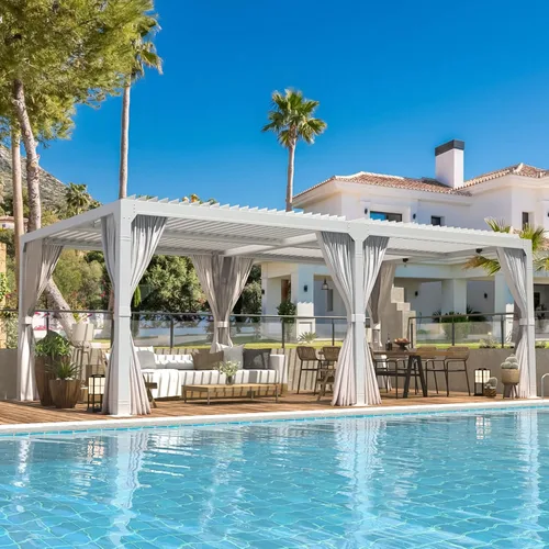 Vista 8 de EROMMY Pérgola con Persianas 10' x 10' Pérgola de Techo Rígido para Exteriores con Marco de Aluminio y Techo de Metal Ajustable Impermeable