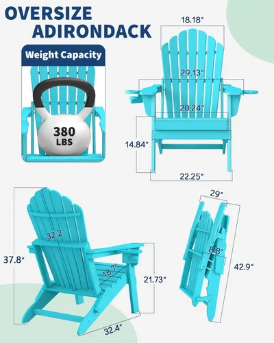 Vista 2 de Plawdlik Silla Adirondack plegable de gran tamaño mejorada 2026, silla para hoguera resistente de 380 libras con respaldo extra alto de 37.8