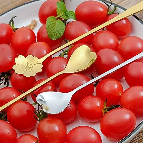 Vista 9 de Falytemow Cucharas de acero inoxidable 304 para café, té, postre, bebida, mezcla, batido, vajilla, paquete de 8 (8 piezas en forma de corazón dorado)