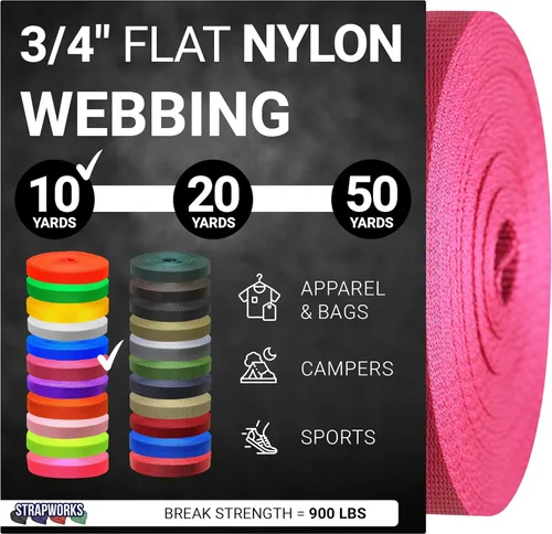 Vista 70 de Strapworks Rollo de correa de nailon resistente de 3/4 pulgadas para cinturón, mochila, eslinga, collar, correa, correas y más, 10, 20 o 50 yardas