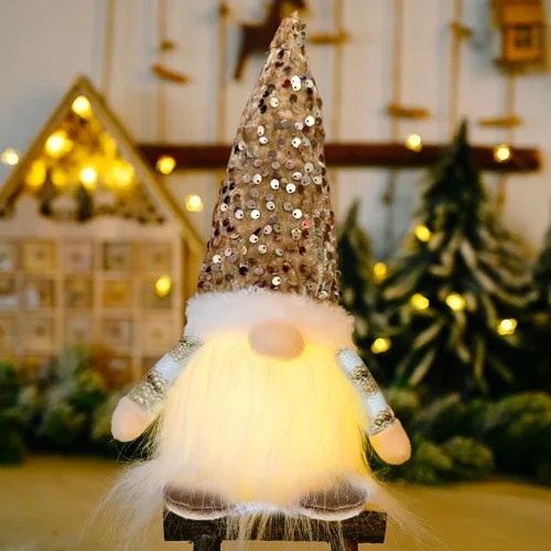 Vista 8 de 2 gnomos de Navidad de lentejuelas con luces, hechos a mano, 12 pulgadas, funciona con pilas, gnomo de Navidad preiluminado, para adornos de Navidad