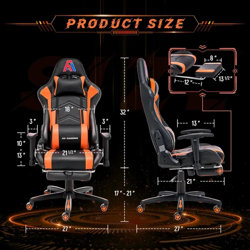 Vista 3 de AA Products - Silla ergonómica para videojuegos, silla ergonómica de carreras de computadora con respaldo alto, silla de oficina ajustable