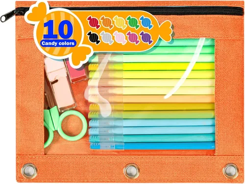 Vista 20 de Forvencer Estuche para lápices para carpeta de 3 anillas, estuche para lápices con cremallera suave, estuche transparente con ventana para carpeta