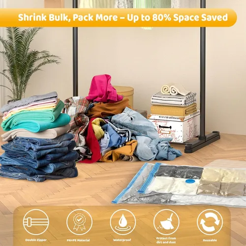 Vista 4 de Bolsas de almacenamiento al vacío con bomba eléctrica, bolsas de ahorro de espacio de varios tamaños para ropa, edredones y mantas, bolsas