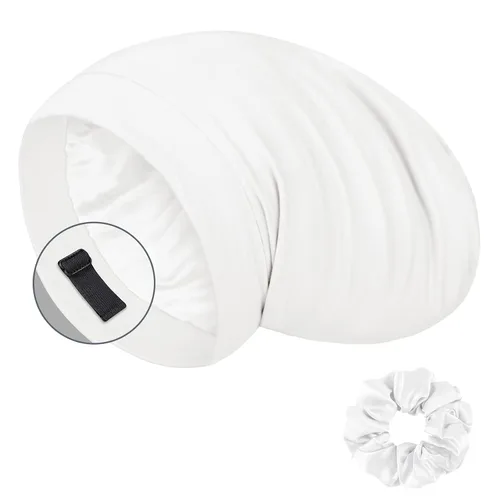 Vista 14 de LULUSILK Gorro de seda de morera para mujeres durmientes, gorro de dormir de seda real para cabello rizado y trenzas, envoltura de cabeza pura