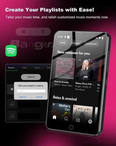 Vista 8 de Reproductor de MP3 con Bluetooth y WiFi, reproductor MP3 y MP4 de 144 GB con Spotify, sistema operativo Android, pantalla táctil de 4 pulgadas