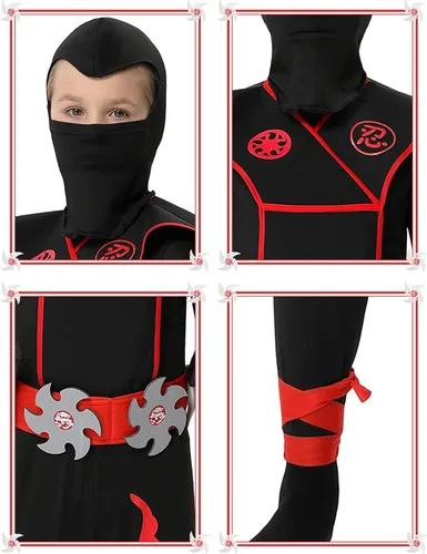 Vista 3 de Disfraz de Ninja Deluxe de Halloween para niños disfraz de Ninja con accesorios de espuma Ninja
