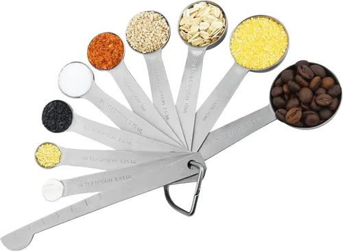 Vista 6 de Juego de tazas y cucharas medidoras, de acero inoxidable, juego completo de 19 cucharas medidoras profesionales, ingredientes líquidos o secos