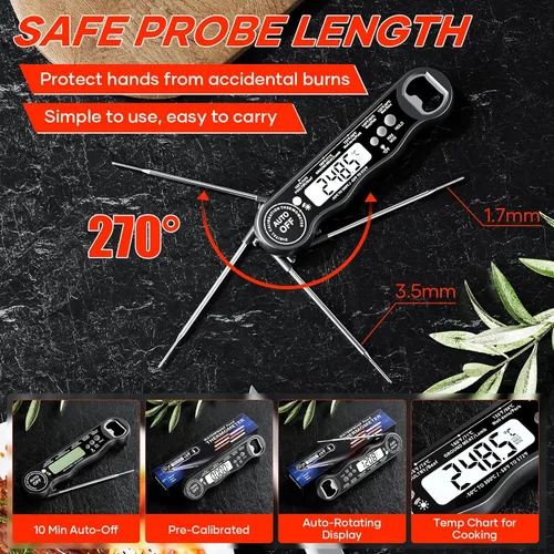 Vista 3 de Termómetro digital de lectura instantánea para cocinar y asar a la parrilla, termómetro de alimentos de cocina con sonda plegable, pantalla