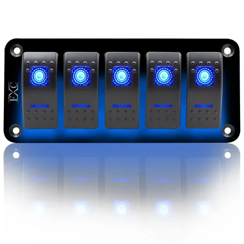 Vista 20 de FXC Interruptor basculante Panel de aluminio 2 Gang Interruptores de palanca Dash 5 Pin ON/OFF 2 LED retroiluminado para barco coche azul marino