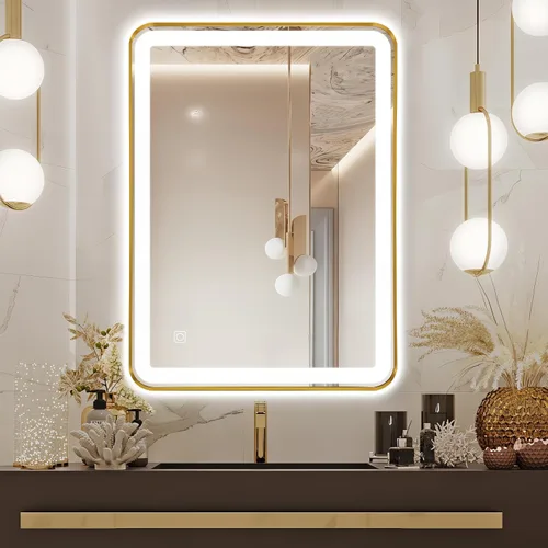 Vista 11 de Espejo de baño LED, espejo rectangular de 36 x 24 pulgadas, espejo de pared antivaho con luz cálida / natural / blanca ajustable de 3 colores, 6000