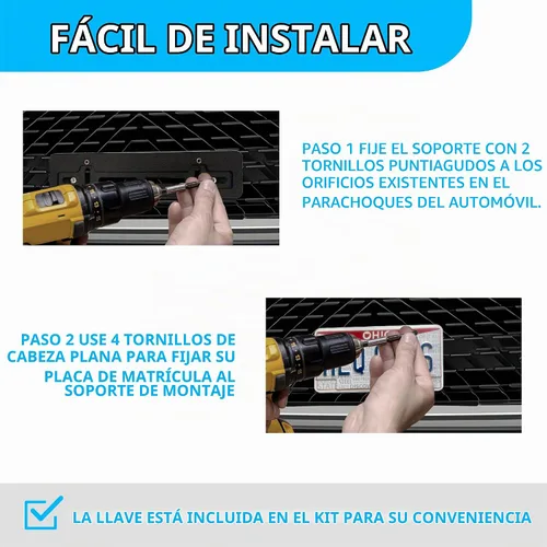 Vista 3 de Soporte de placa para defensa delantera para Hyundai + 6 tornillos seguros y juego de llaves