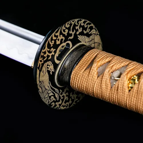 Vista 12 de Handforged Samurai Katana Sword - Damascus/1060/1095 High Carbon Steel, Full Tang, Iron Tsuba, Solid Wood Saya - Real Functional Sharp Blade for