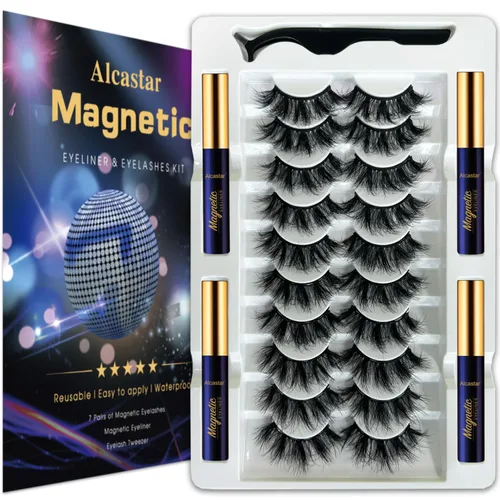 Vista 15 de Alcastar Pestañas magnéticas con kit de delineador de ojos, fibra sintética, aspecto natural, impermeable, no requiere pegamento