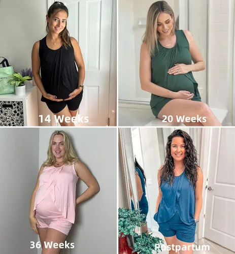Vista 4 de Ekouaer Conjunto de pijama de lactancia para mujer, ropa de dormir de doble capa, sin mangas, top y pantalones cortos, pijamas de embarazo