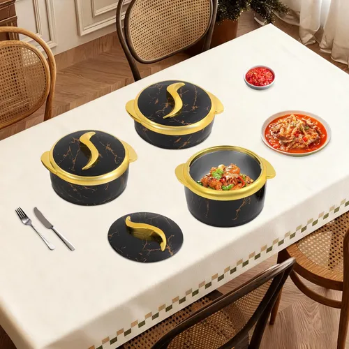 Vista 8 de Cacerola aislada con tapa, 3 piezas, cuencos térmicos para mantener la comida calientefría, calentador de acero inoxidable para Roti, ensalada