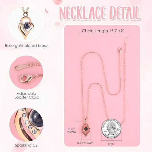 Vista 9 de ADDWel Regalos de Rosa Preservada para Ella - Rosa Real Única y Permanente con Collar "Te Amo" en 100 Idiomas, Regalos de Rosa Eterna para Mujeres