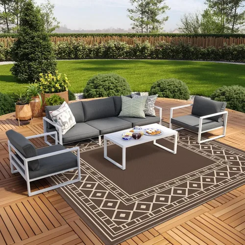 Vista 19 de GENIMO Alfombra de Exterior 5'x8' Impermeable para Patio, Alfombra de Paja de Plástico Reversible para Exteriores, Alfombras de Camping