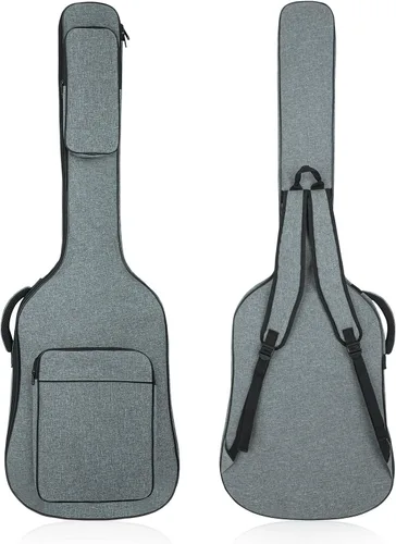 MUZNOTE Estuche para guitarra bajo, mochila para guitarra eléctrica, suave acolchado de 0.45 pulgadas, ligero, con bolsillos (gris)