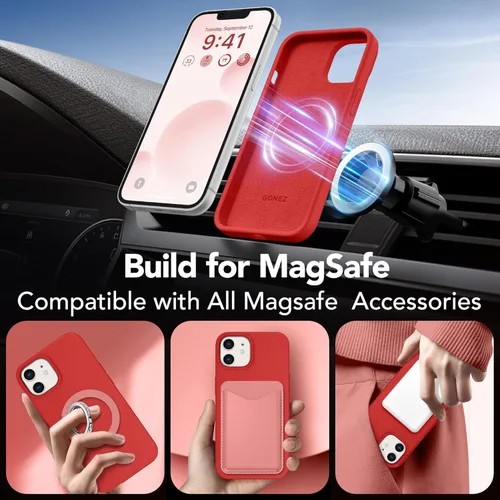 Vista 971 de GONEZ Funda magnética para iPhone 14, compatible con Magsafe, con protector de pantalla + protector de cámara, forro de microfibra antiarañazos