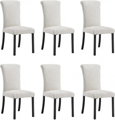 Vista 12 de Asday Upholstered Dining Chairs Set of 2, High Back Fabric Chairs, Beige Linen Fabric, High Back, Black Metal Legs