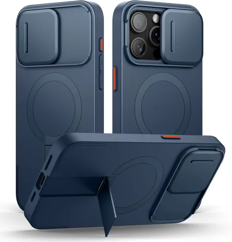 Vista 101 de SURITCH Funda para iPhone 13/14 con cubierta magnética para cámara y soporte ajustable, compatible con MagSafe, a prueba de golpes, funda protectora