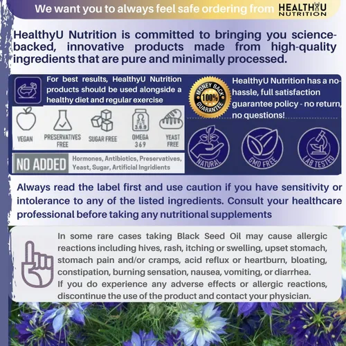 Vista 8 de Cápsulas de aceite de semilla de comino negro prémium – Píldoras de aceite de semillas negras virgen prensadas en frío Nigella Sativa – Suplemento