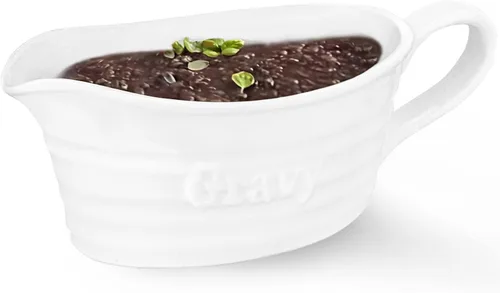 Vista 8 de Qlans Salsera con Cucharón y Platillo de 17 Oz, Salsera de Cerámica con Bandeja para Aderezos de Ensalada, Leche, Salsas Calientes, Crema, Caldo