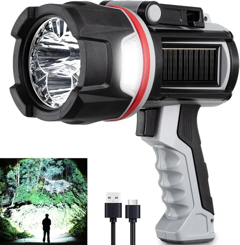Linterna Reflector Recargable, Súper Brillante 200000 Lúmenes de Larga Duración Luz de Mano Reflector LED para Caza, Navegación y Campismo