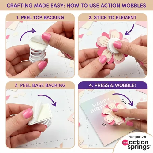 Vista 6 de Hampton Art Accessories Action Wobbles Mini, 100 unidades, anclajes de resorte autoadhesivos, para manualidades de papel, fabricación de tarjetas