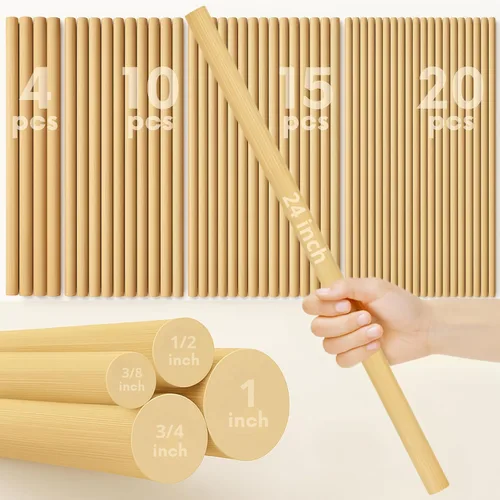 Vista 9 de 50 tacos de madera de bambú, varillas de manualidades de 12 pulgadas, palos naturales para manualidades y bricolaje