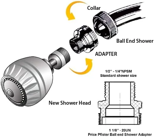 Vista 2 de Adaptador de brazo de ducha de extremo de bola Junta compatible con accesorios de repuesto macho Price Pfister Montaje de pieza de reparación