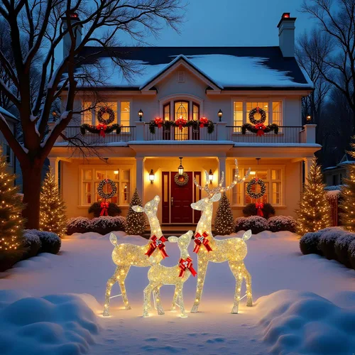 Vista 2 de YULETIME - Familia de renos navideños de 3 piezas con iluminación previa 2.5D, decoración navideña de ciervos con purpurina iluminada con luces LED