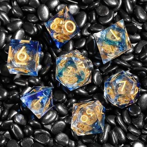 Liquid Core - Juego de dados DND, 7 piezas hechas a mano poliédricos de mazmorras y dragones de resina con borde afilado con caja de regalo, RPG MTG