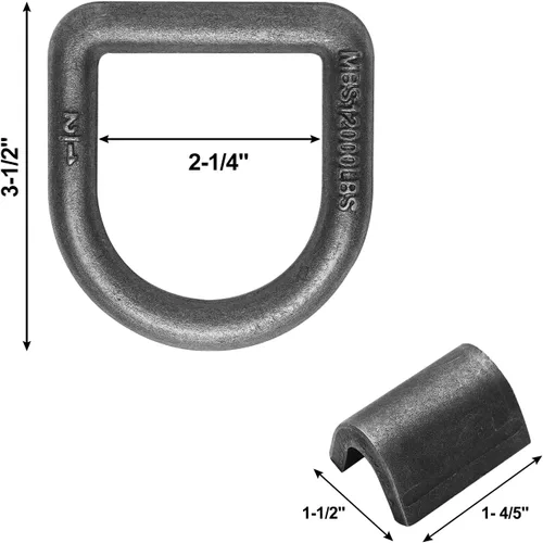 Vista 2 de Anclaje de amarre de anillo en D forjado resistente de 1/2 pulgada para remolque, caja de camión, etc. Carga de rotura de 12000 libras, 4 paquetes