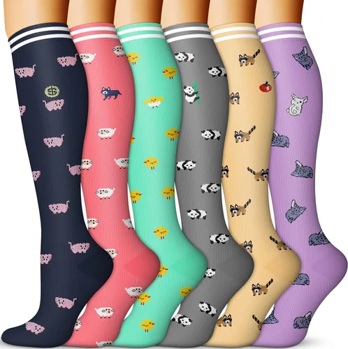 Calcetines de compresión para mujeres y hombres (6 pares) 15-20 mmHg son para atletismo, correr, montar, viajar, enfermería médica, mejor apoyo